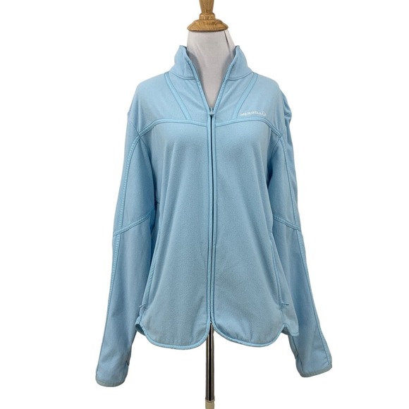 Merrell Aeroblock Jacket Womens XL Extra Large Baby Blue Zip Up Fleece Collar - Picture 1 of 13